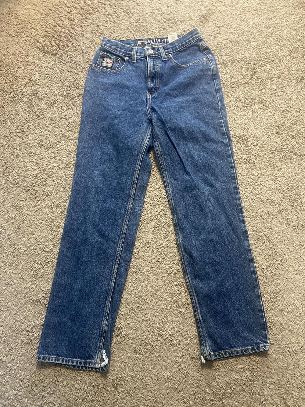 Cruel Girl Jeans Juniors 9 Blue Mid Rise Slim Straight Denim Pants Logo Patch